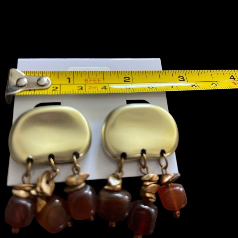 Vintage Matte Gold and Amber Colored Bracelet Clip OnEarrings Set by Lena Fiore - Picture 7 of 9